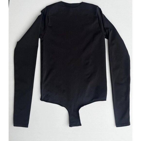 SKIMS Long Sleeve Crewneck Smoothing Thong Bodysuit Size S/M Onyx (Black) - Picture 10 of 13